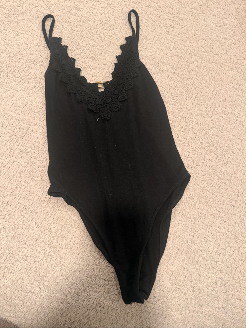 Free People Black Lace-Trim Bodysuit